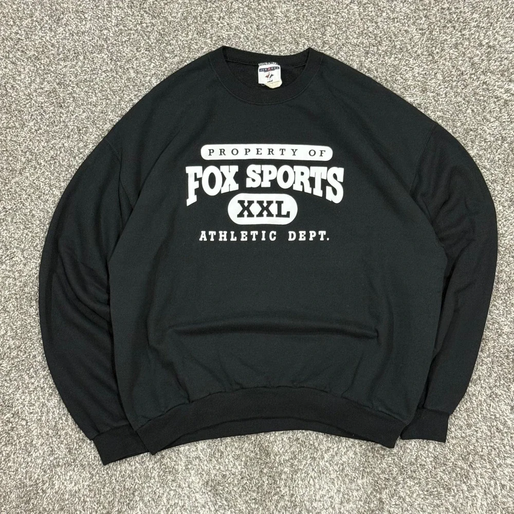 Vintage 90s Fox Sports Athletic‎ Dept Crewneck Sweatshirt Black Mens XL Graphic